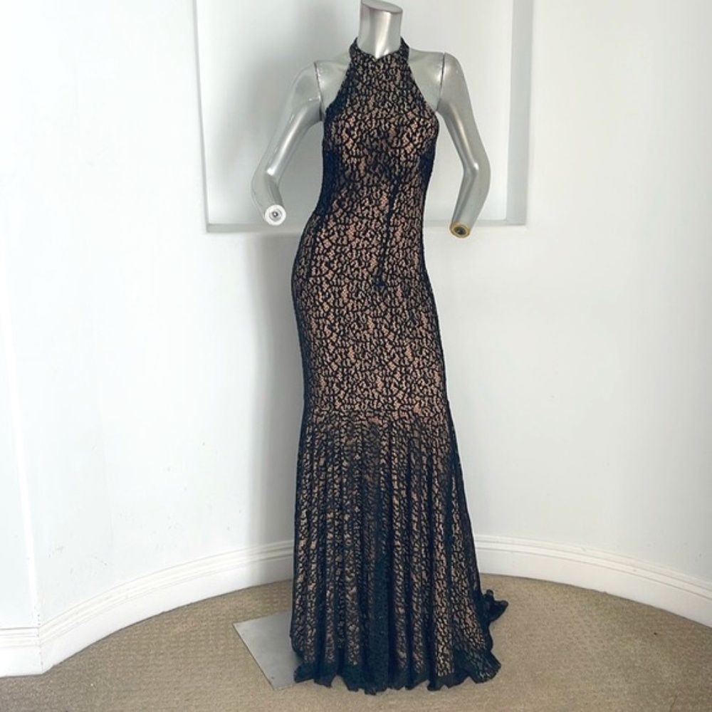 Jovani Sleeveless Sparkly Studded Black Lace Mermaid Formal Gown NWOT $1560